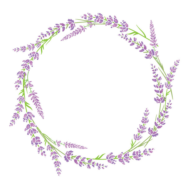 Purple green lavender flowers wreath arrangement. - Vektor, Bild