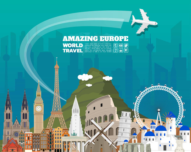 Europa famosa arte cartacea punto di riferimento. Viaggio globale e informazioni di viaggio
 - Vettoriali, immagini