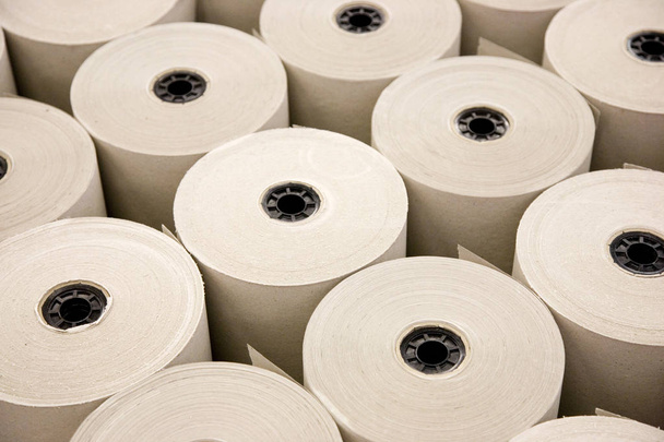 Industrial White Paper Rolls in a Row - Photo, Image