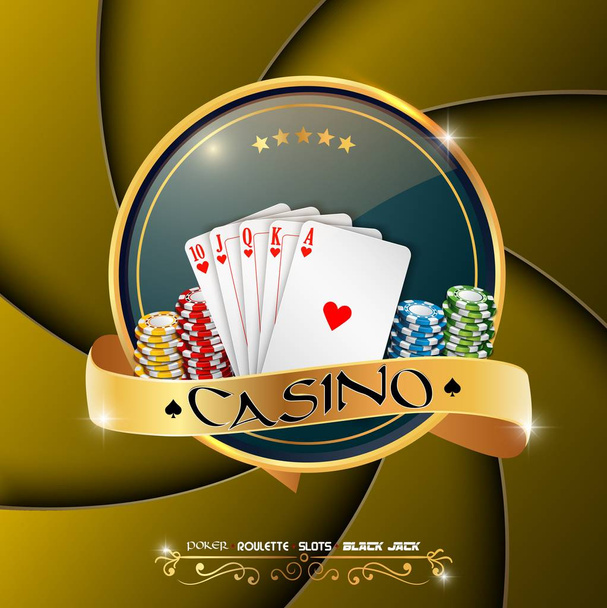 Poker casino banner with chips and cards - Vector, Image