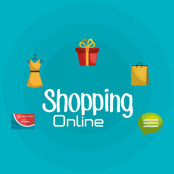 shopping online set icons - Vector, imagen