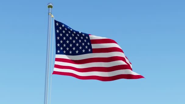 ABD bayrağı mavi gökyüzü karşı. 3D render animasyon. - Video, Çekim