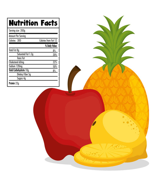 fruits group with nutrition facts - Vector, Image