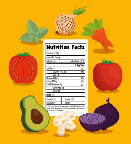 vegetables group with nutrition facts - Vector, Image