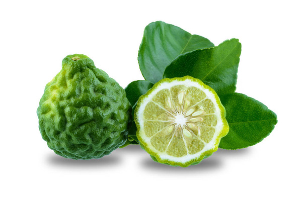 fresh bergamot fruit with leaf isolated on white background - Photo, Image