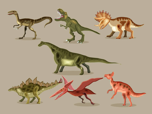 Vector cartoon  set of a dinosaurs. T-REX,  Tyrannosaur, Velocir - Vector, Image