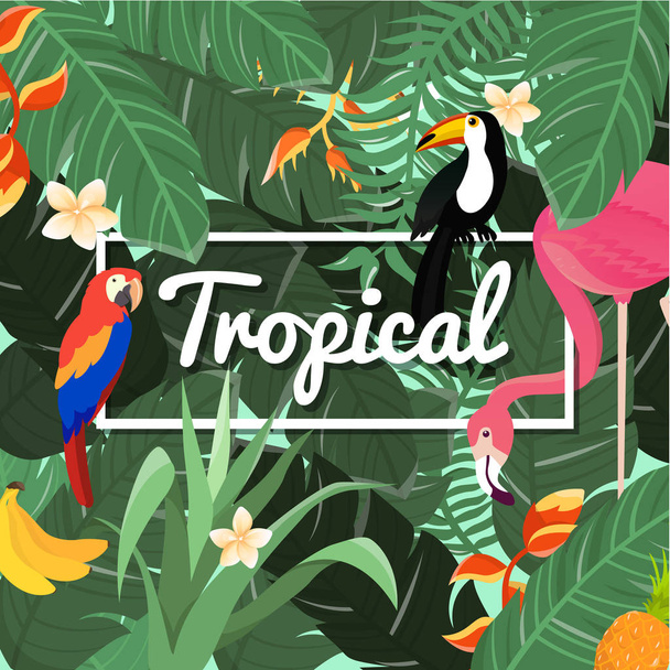 Tropical Flowers Background. Summer Design. Vector.  - Vector, Image