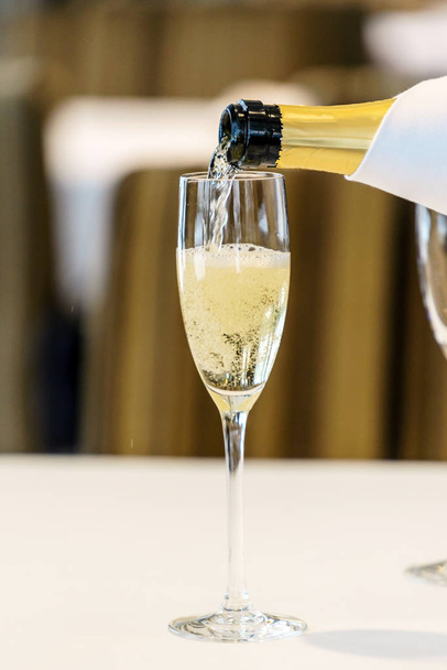 champagne glasses on table, close up - Zdjęcie, obraz