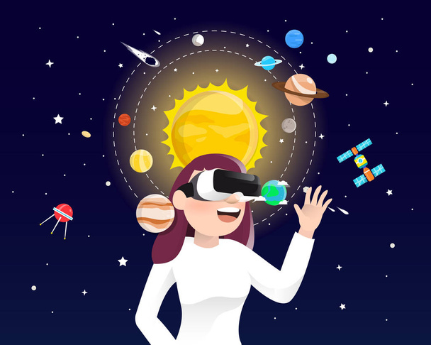Mujeres con gafas de realidad virtual en concepto de universo
 - Vector, Imagen