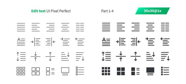 Editar texto UI Pixel Perfeito Vetor bem trabalhado Linha fina e ícones sólidos 30 1x Grade para Web Graphics e Apps. Pictograma mínimo simples Parte 1-4
 - Vetor, Imagem