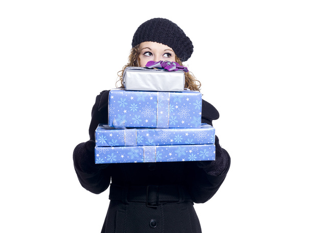 young woman with christmas gifts - Photo, Image