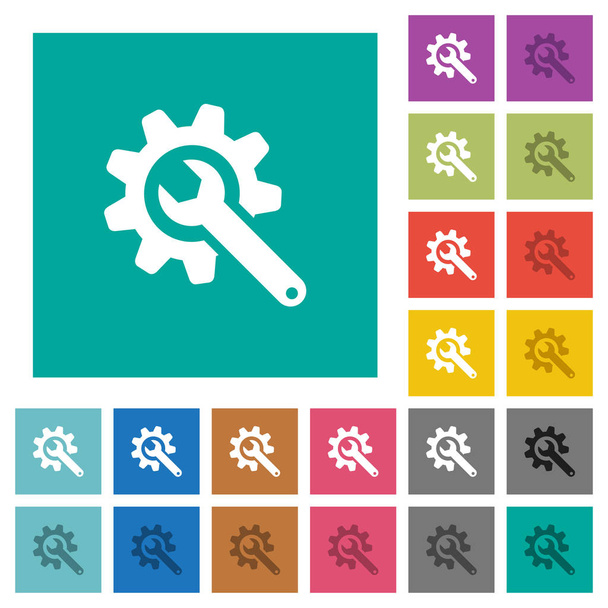 Schraubenschlüssel mit Zahnrad quadratisch flach mehrfarbige Symbole - Vektor, Bild