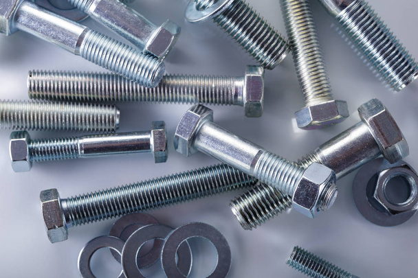 Screws, nut and bolts on white background. - Photo, Image