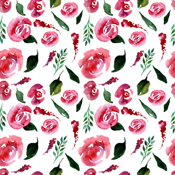 Watercolor Floral Repeat Pattern. Can be used as a Print for Fabric, Background for Wedding Invitation - Photo, Image