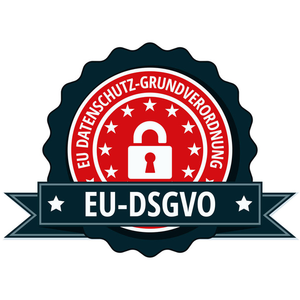 vector illustration design of red EU-DSGVO flat label with padlock icon and Black ribbon - Vector, Image