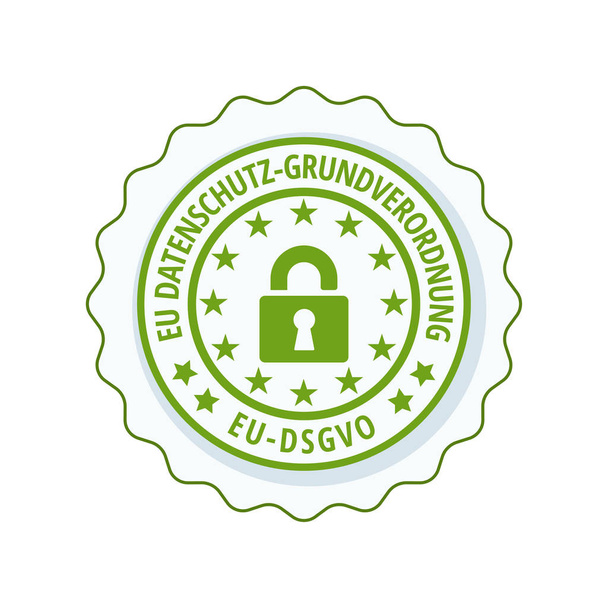 vector illustration design of green EU-DSGVO flat label with padlock icon  - Vector, Image