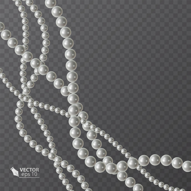 Realistic strands of white pearls, decorative element for holiday cards, wedding invitations, vector illustration - Vector, Image