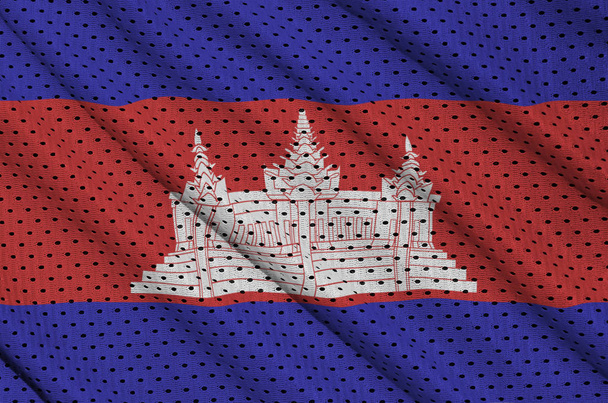 Vlag van Cambodja afgedrukt op een polyester nylon sportkleding mesh fabri - Foto, afbeelding