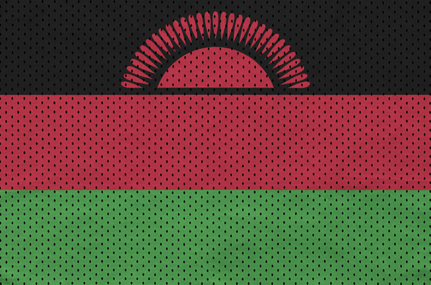 Vlag van Malawi afgedrukt op een polyester nylon sportkleding netweefsel met sommige plooien - Foto, afbeelding