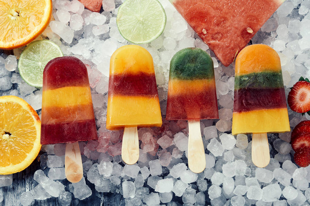 homemade natural ice pops on crushed ice - Photo, Image