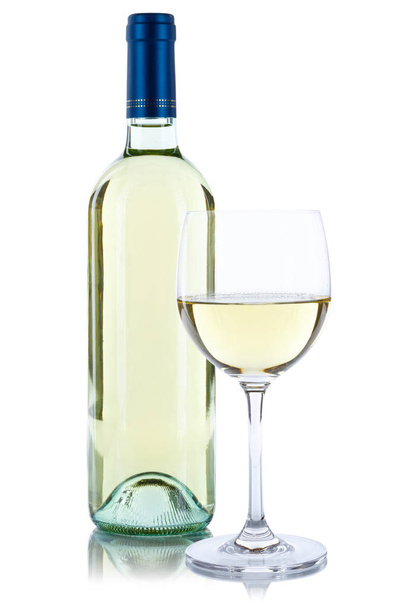 White wine bottle glass isolated on white - Foto, afbeelding
