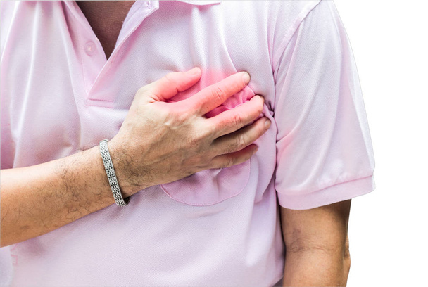 Man having chest pain - heart attack isolated on white backgroun - Φωτογραφία, εικόνα