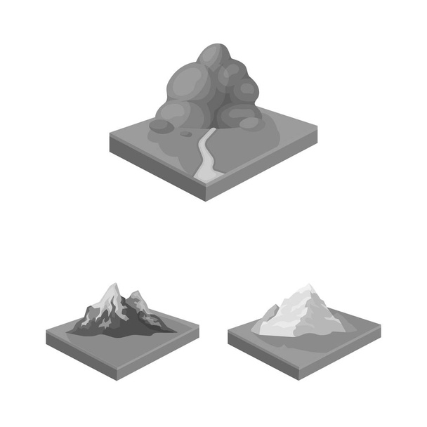 Mountains, massive monochrome icons in set collection for design. The surface of the earth vector isometric symbol stock web illustration. - Вектор,изображение