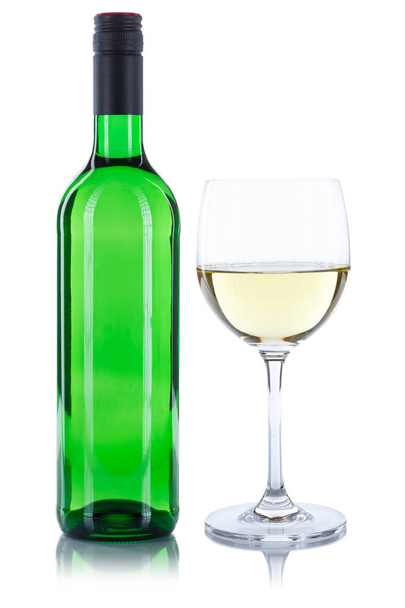 White wine green bottle glass alcohol isolated on white - Fotografie, Obrázek
