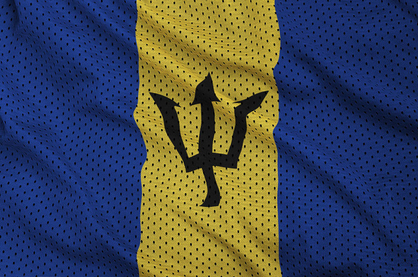 Barbados Flagge auf Polyester-Nylon-Sportbekleidung gedruckt fabri - Foto, Bild