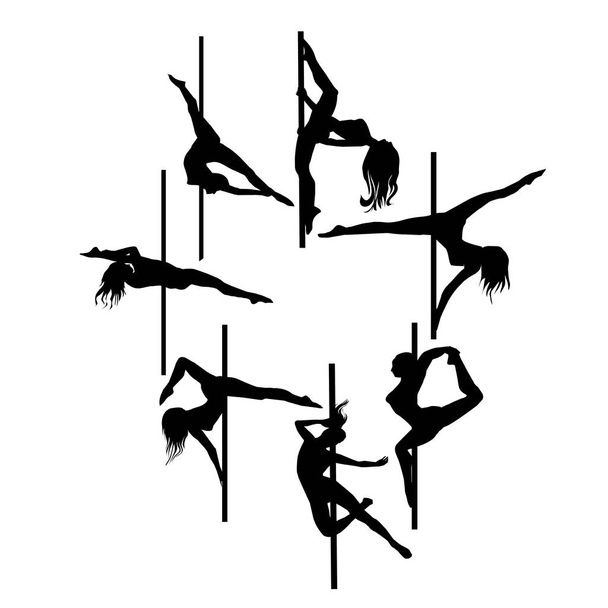 Vektor-Silhouette von Mädchen und Stange auf weißem Hintergrund. Pole Dance Illustration. EPS10 - Vektor, Bild