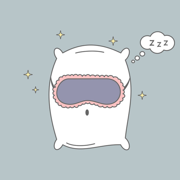 χαριτωμένο κινούμενα μαξιλάρι με τον ύπνο μάσκα εικονογράφηση διάνυσμα - Διάνυσμα, εικόνα