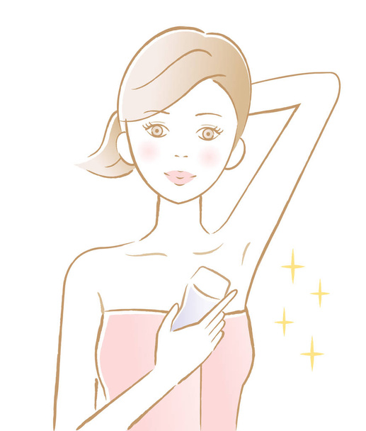жінка пахне видаленням волосся за допомогою електричної бритви. концепція догляду за красою та шкірою
 - Вектор, зображення