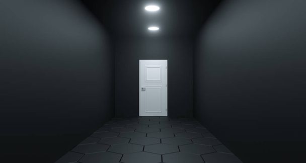 Реалистичная комната с дверью в конце. 3D рендеринг
 - Фото, изображение