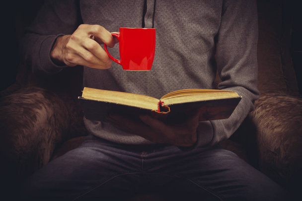 Man Enjoying Tea While Reading - Photo, image