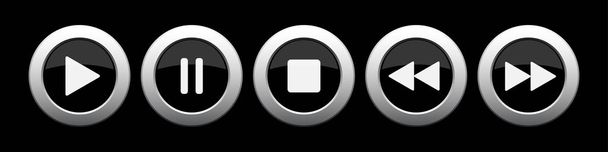 черный металлический набор кнопок управления музыкой
 - Вектор,изображение