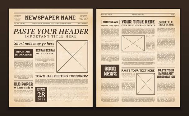 Newspaper Pages Template Vintage - Vector, Image