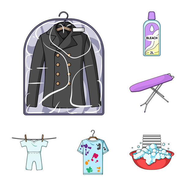 Dry cleaning equipment cartoon icons in set collection for design. Washing and ironing clothes vector symbol stock web illustration. - Vector, Image