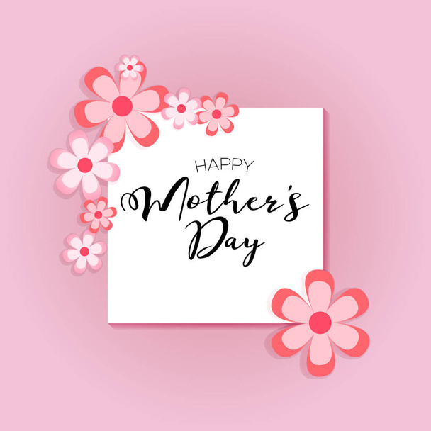 Happy Mother's day! Vector lettering illustration with flowers on rose background - Vektör, Görsel