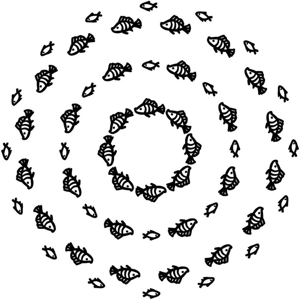 vector black and white swimming fish for two pattern in a circle, vector black and white swimming fish for two pattern in a circle on the white background - Vector, Image