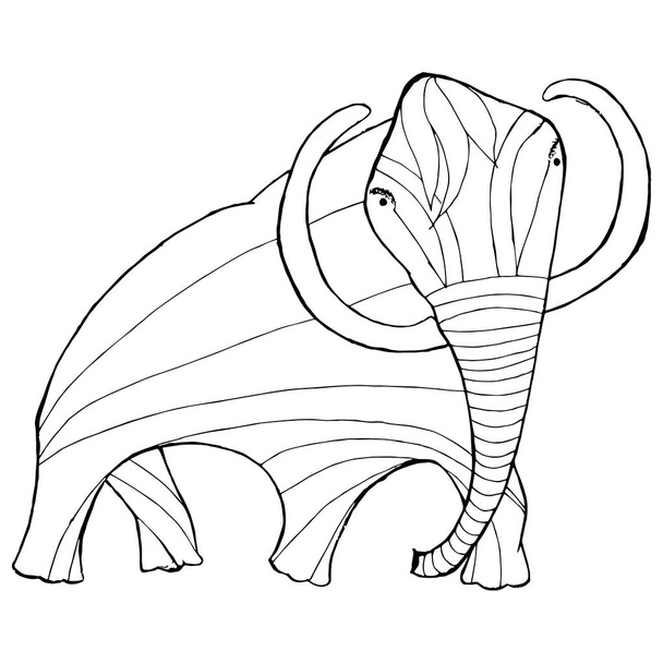 Monochrome sketch mammoth, coloring page antistress stock vector illustration for print, for coloring page - Vector, Image