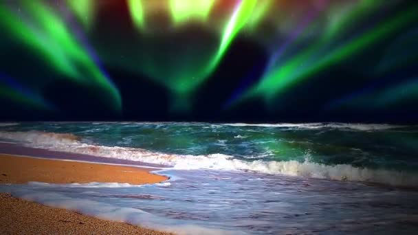 dalgalar deniz ve Kuzey ışıkları - Video, Çekim
