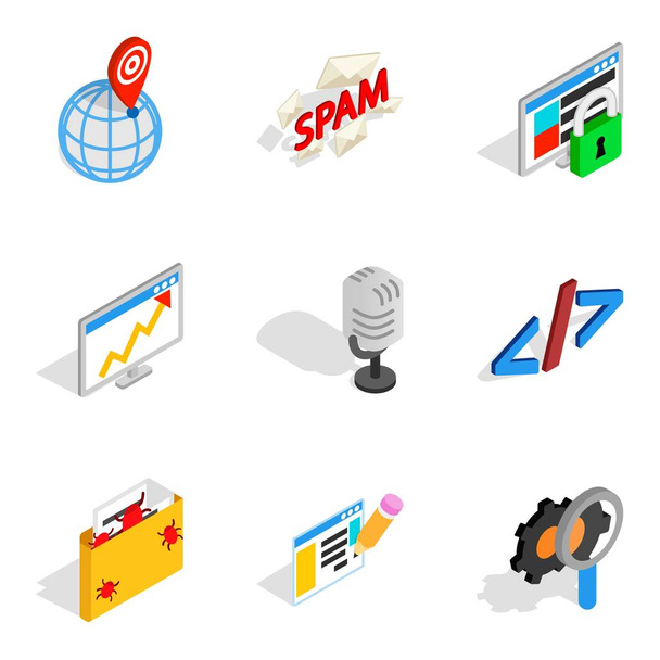 Online contemporary icons set, isometric style - Vector, Image