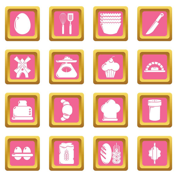 Bakery icons set pink square vector - Vetor, Imagem