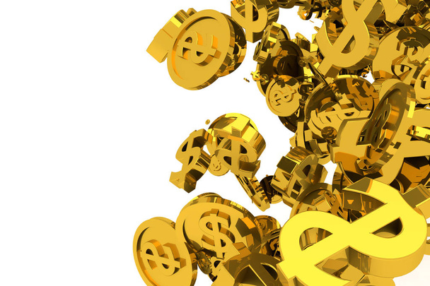 Bunch of money, gold, dollar sign or coins flow from the floor,  - Photo, Image