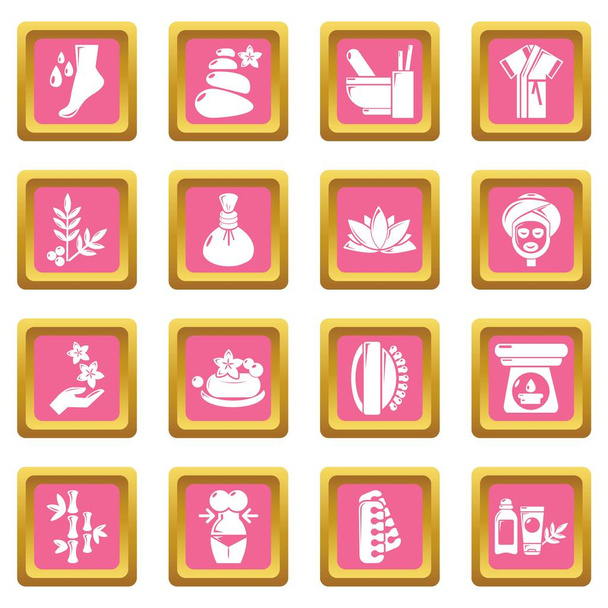 Spa salon icons set pink square vector - Vector, Imagen