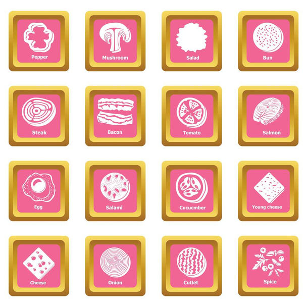 Slice food icons set pink square vector - Vetor, Imagem