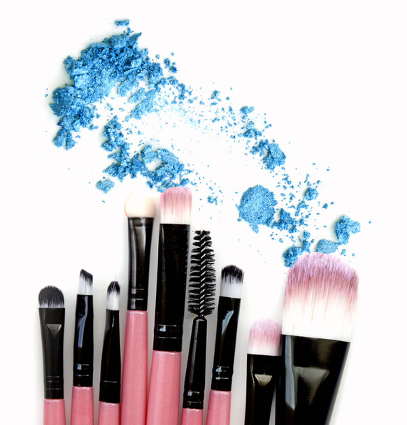 Make up brush set with eye shadow powder. Isolate. - Photo, Image