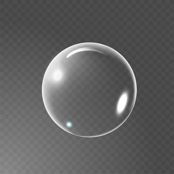Big transparent glass sphere with glares and shadow. Realistic Soap bubble. Transparency only in vector file - Vector, Image