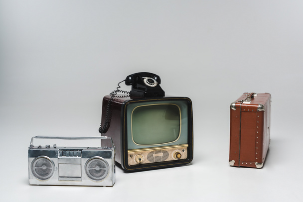 composition of various vintage objects on grey - Photo, Image