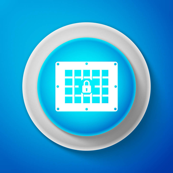Φυλακή λευκό εικονίδιο παράθυρο απομονώνονται σε μπλε φόντο. Κύκλος μπλε κουμπί με λευκή γραμμή. Εικονογράφηση διάνυσμα - Διάνυσμα, εικόνα
